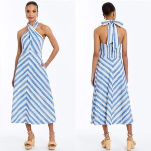 MESTIZA HALTER STRIPED MIDI DRESS